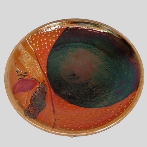 #221109 Raku Plater/Shallow Bowl $95 at Hunter Wolff Gallery